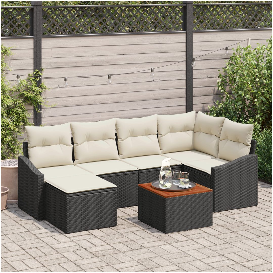 Trädgårdsoffa set 7 pcs Svart, vit Poly rattan vidaXL 55 x 55 x 37 cm
