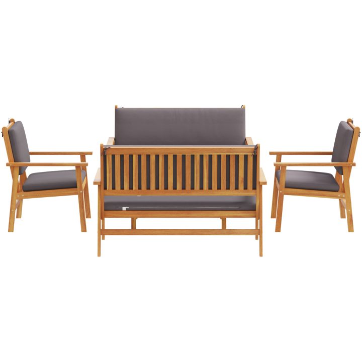 Trädgårdsoffa-set med dynor 5 delar massivt akaciaträ vidaXL Soffbord: 75x45x38 cm, bänk: 120x64x76 cm – bild 8