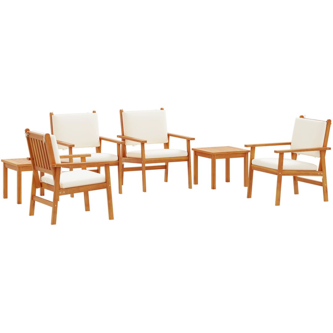 Trädgårdsoffa-set med dynor 6 delar massivt akaciaträ vidaXL Stol, 60x64x78.5 cm, sidobord, 45x45x38 cm – bild 2