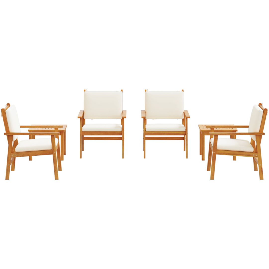 Trädgårdsoffa-set med dynor 6 delar massivt akaciaträ vidaXL Stol, 60x64x78.5 cm, sidobord, 45x45x38 cm – bild 7