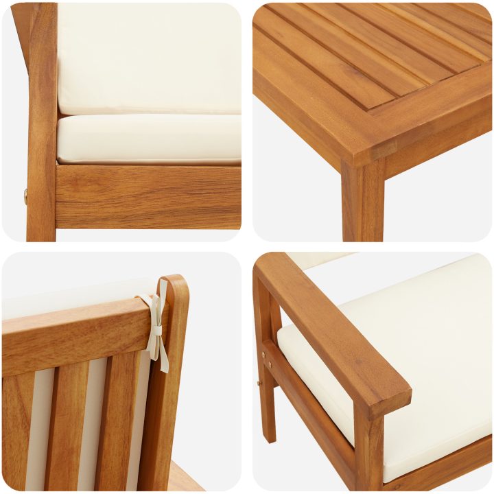 Trädgårdsoffa-set med dynor 6 delar massivt akaciaträ vidaXL Stol, 60x64x78.5 cm, sidobord, 45x45x38 cm – bild 9