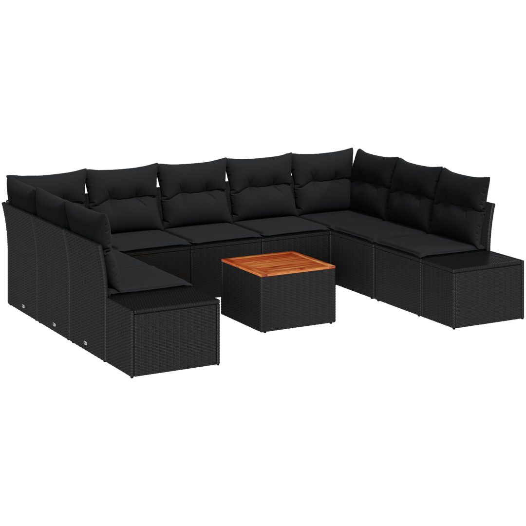Trädgårdsoffagrupp 10 pcs Svart Rotting & Träram vidaXL 55 x 55 x 37 cm – bild 2