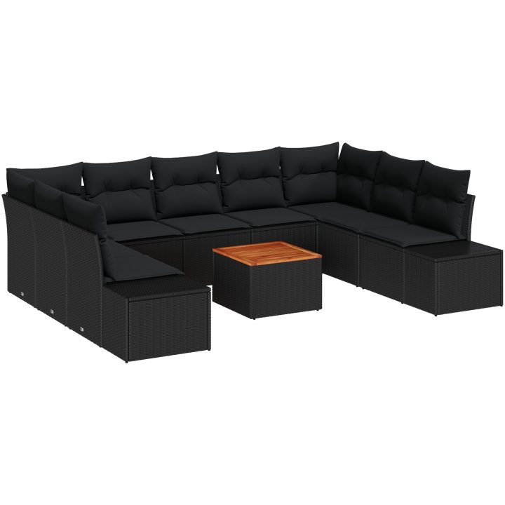 Trädgårdsoffagrupp 10 pcs Svart Rotting & Träram vidaXL 55 x 55 x 37 cm – bild 2
