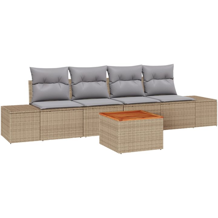Trädgårdsoffagrupp 5 pcs Beige, ljusgrå Rotting vidaXL 55 x 55 x 37 cm – bild 2
