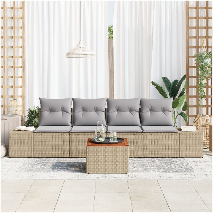 Trädgårdsoffagrupp 5 pcs Beige, ljusgrå Rotting vidaXL 55 x 55 x 37 cm – bild 3