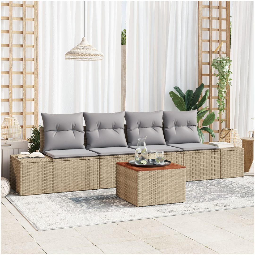 Trädgårdsoffagrupp 5 pcs Beige, ljusgrå Rotting vidaXL 55 x 55 x 37 cm