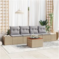 Trädgårdsoffagrupp 5 pcs Beige, ljusgrå Rotting vidaXL