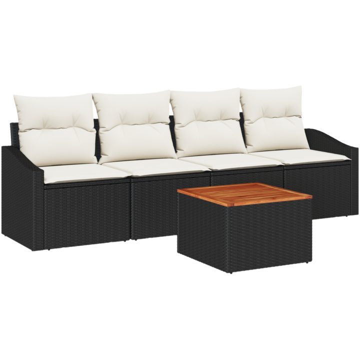 Trädgårdsoffagrupp 5 pcs Svart, vit Rattan, tyg vidaXL 55 x 55 x 37 cm – bild 2