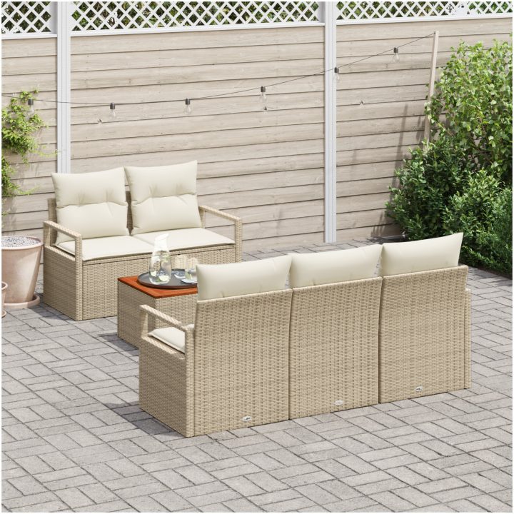 Trädgårdsoffagrupp 6 pcs Beige, vit Konstrotting vidaXL Stor – bild 3