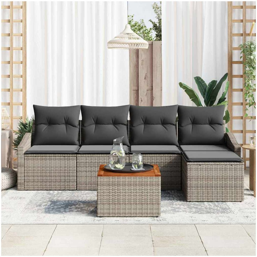 Trädgårdsoffagrupp 6 pcs Grå Konstrotting & Trä vidaXL 55 x 55 x 37 cm – bild 3
