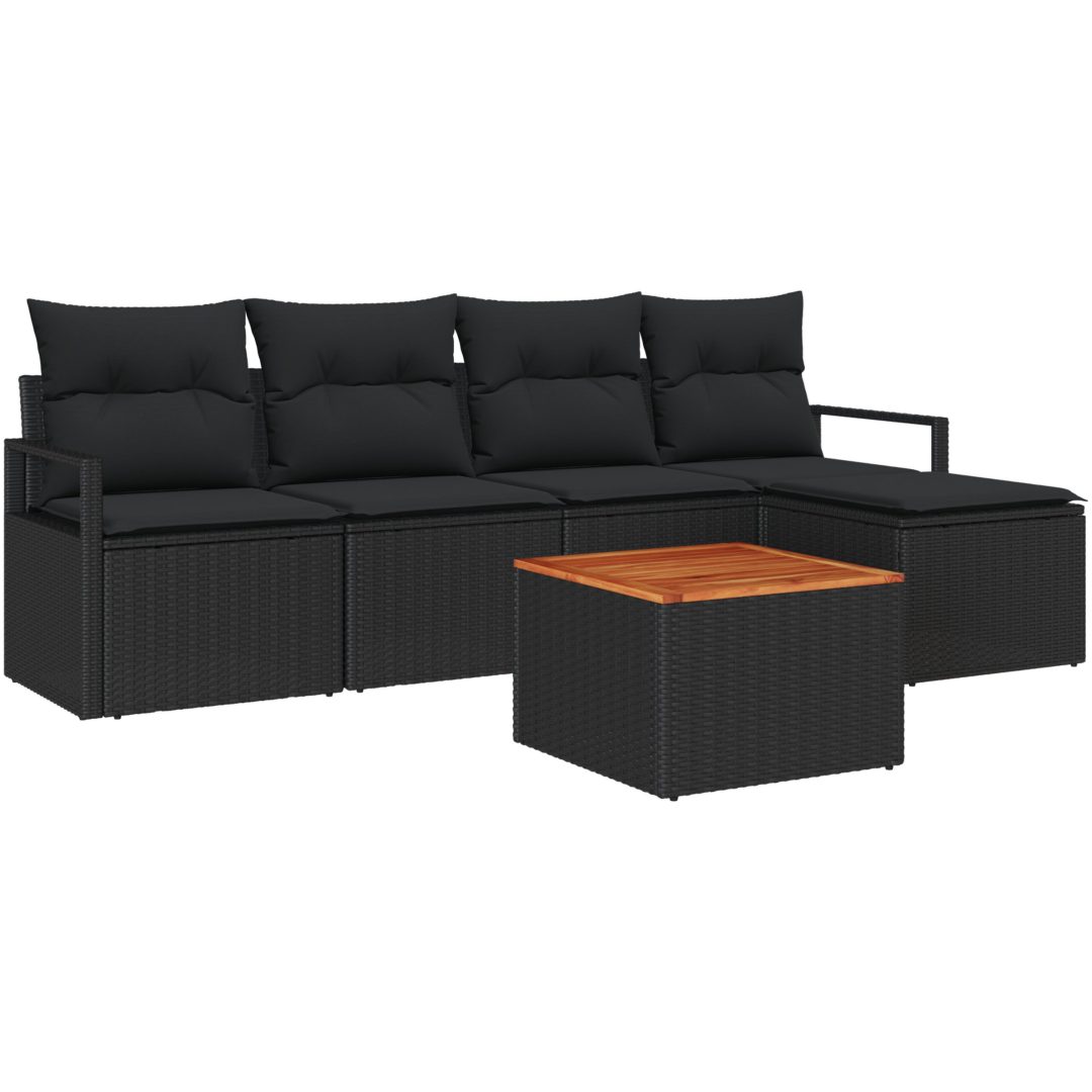 Trädgårdsoffagrupp 6 pcs Svart Rotting vidaXL Stor – bild 2