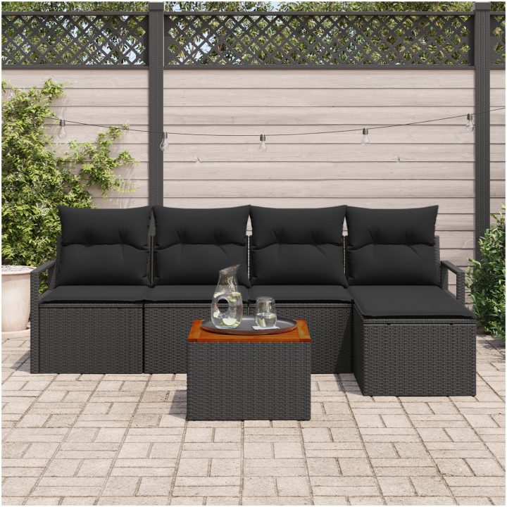 Trädgårdsoffagrupp 6 pcs Svart Rotting vidaXL Stor – bild 3