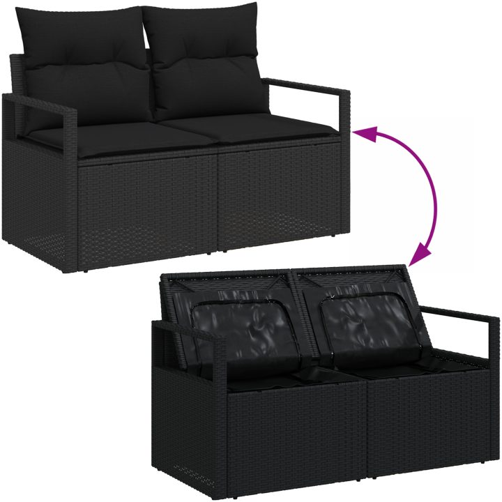 Trädgårdsoffagrupp 6 pcs Svart Rotting vidaXL Stor – bild 10