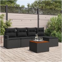 Trädgårdsoffagrupp 6 pcs Svart Rotting vidaXL