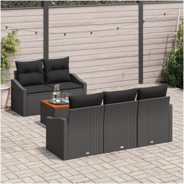 Trädgårdsoffagrupp 6 pcs Svart vidaXL 55 x 55 x 37 cm – bild 3