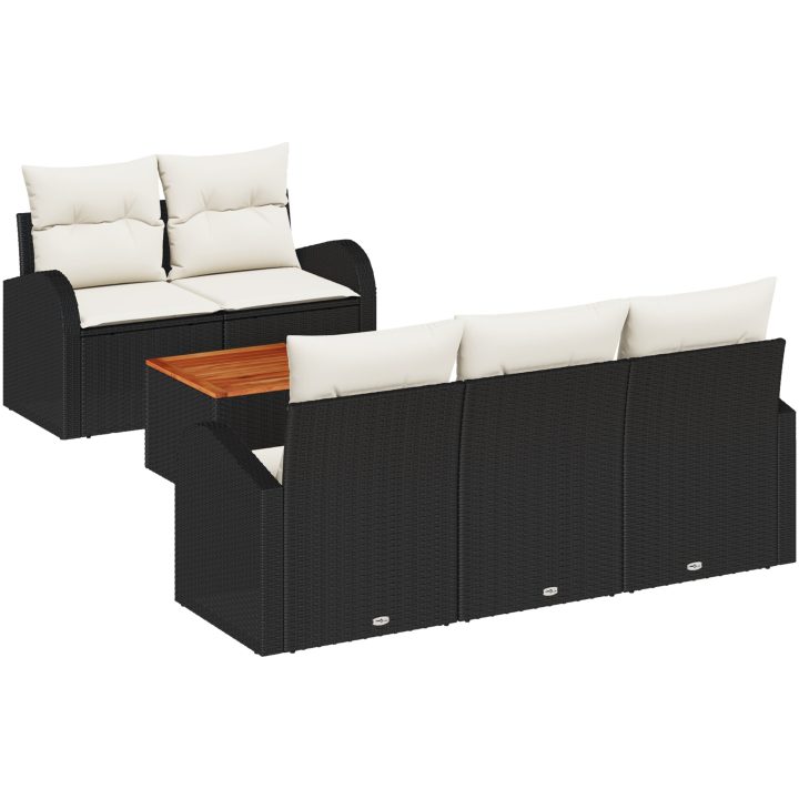Trädgårdsoffagrupp 6 pcs Svart, vit Rattan, Flätad vidaXL Medium – bild 2