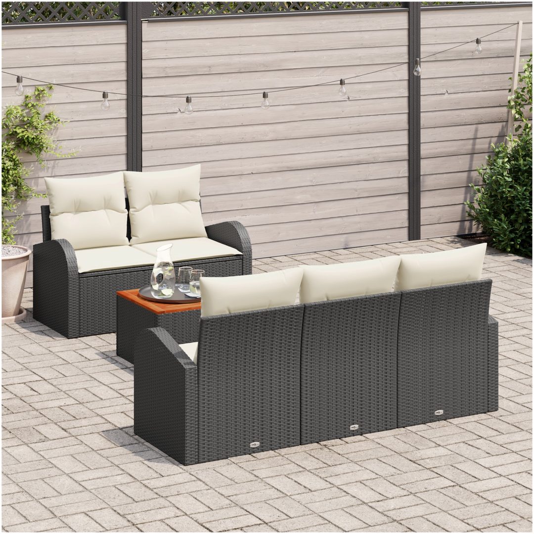 Trädgårdsoffagrupp 6 pcs Svart, vit Rattan, Flätad vidaXL Medium – bild 3