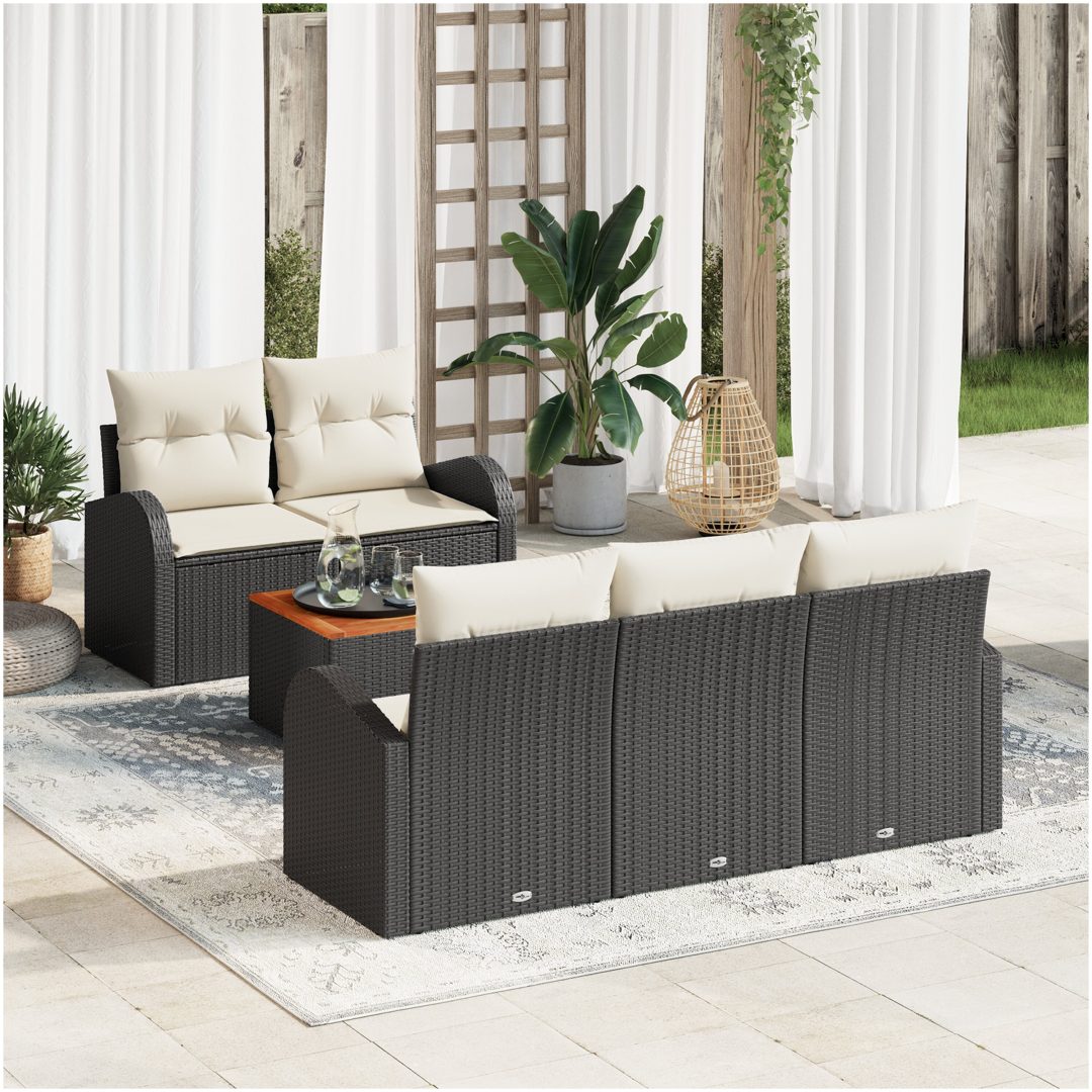 Trädgårdsoffagrupp 6 pcs Svart, vit Rattan, Flätad vidaXL Medium