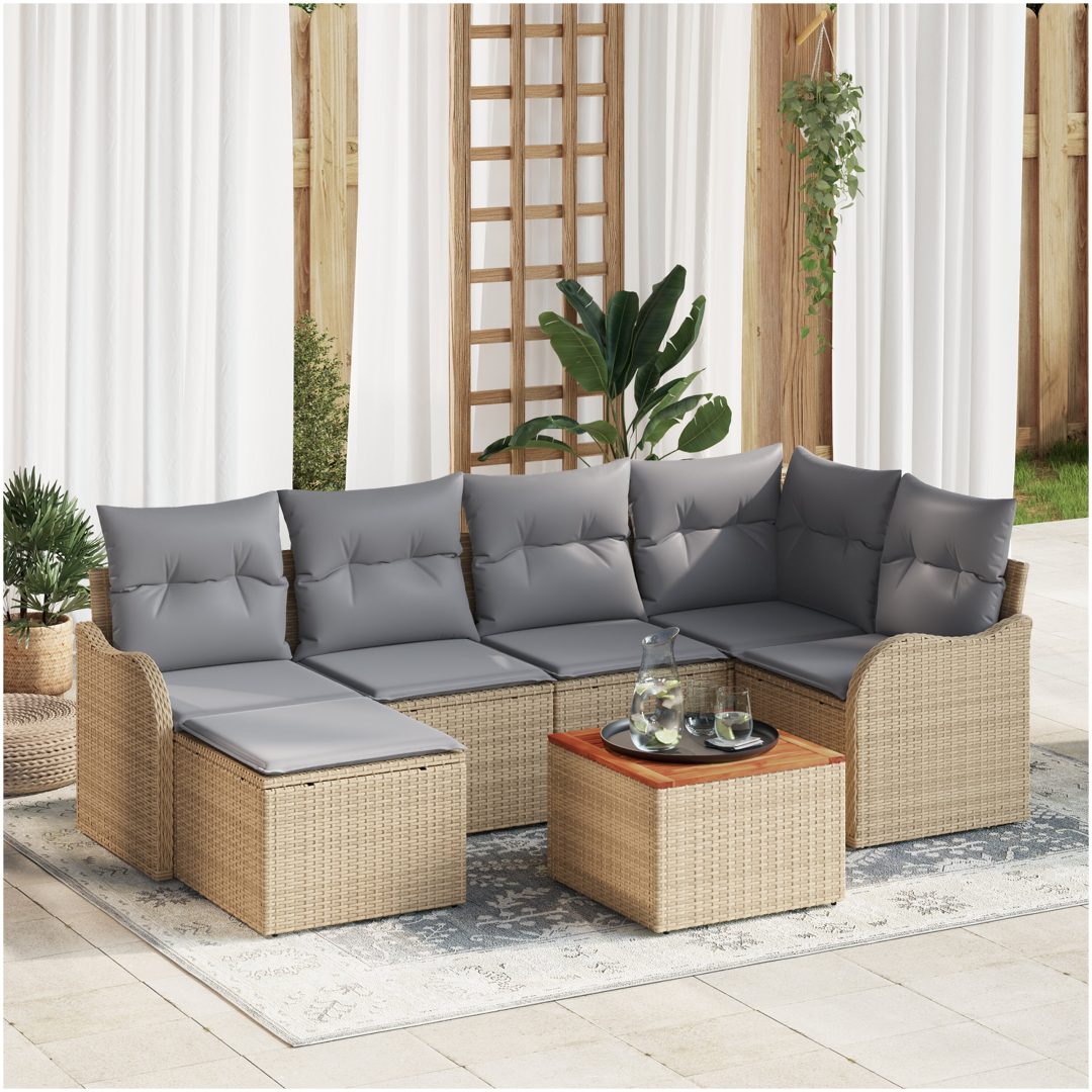 Trädgårdsoffagrupp 7 pcs Beige, ljusgrå vidaXL Stor