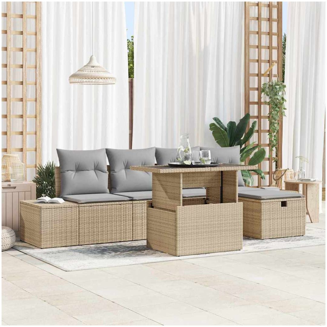 Trädgårdsoffagrupp 7 pcs Beige vidaXL 294 x 117 x 69 cm