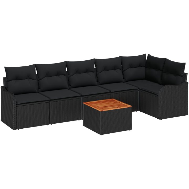 Trädgårdsoffagrupp 7 pcs Svart Rattan, trä vidaXL Stor – bild 2