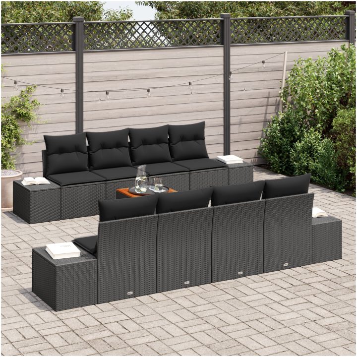 Trädgårdsoffagrupp 7 pcs Svart Rotting & Glas vidaXL 55 x 55 x 37 cm – bild 3