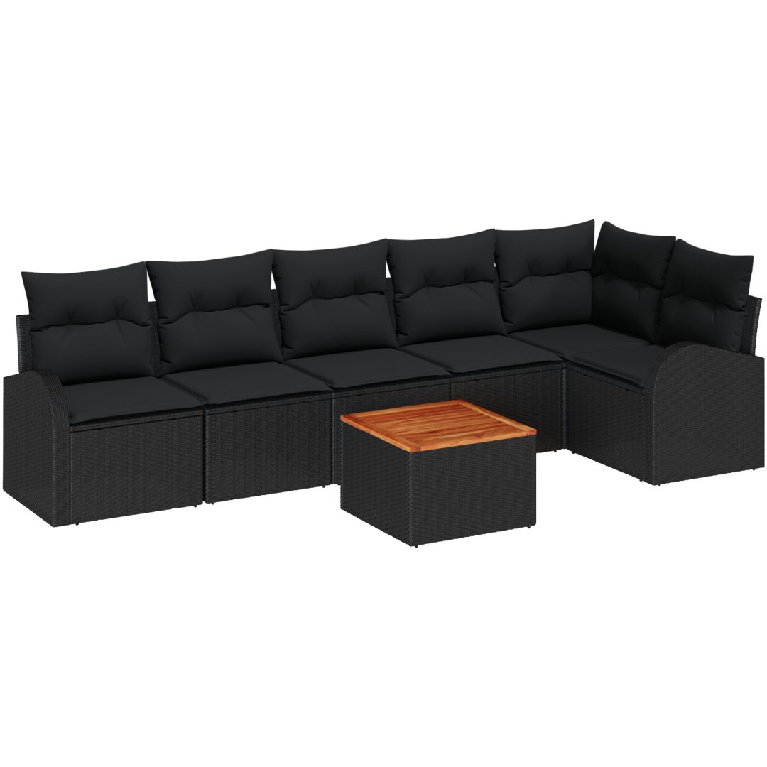 Trädgårdsoffagrupp 7 pcs Svart Rotting vidaXL Stor – bild 2