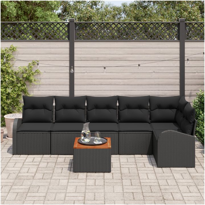 Trädgårdsoffagrupp 7 pcs Svart Rotting vidaXL Stor – bild 3
