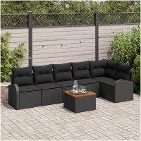Trädgårdsoffagrupp 7 pcs Svart Rotting vidaXL