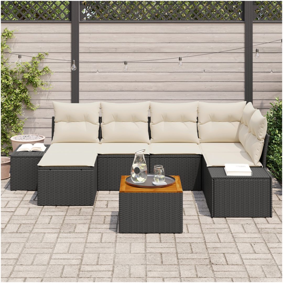 Trädgårdsoffagrupp 7 pcs Svart, vit vidaXL 55 x 55 x 37 cm – bild 3
