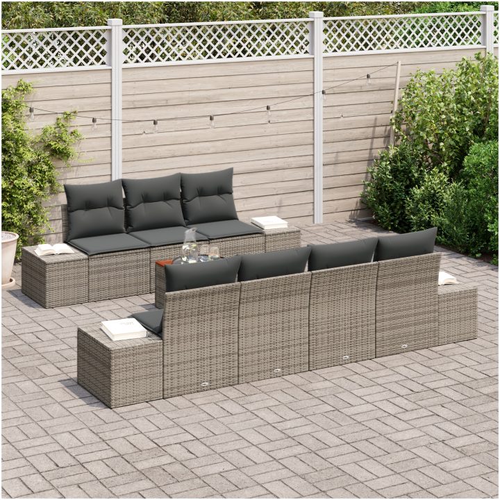 Trädgårdsoffagrupp 8 pcs Grå Rattans, polyester vidaXL 55 x 55 x 37 cm – bild 3