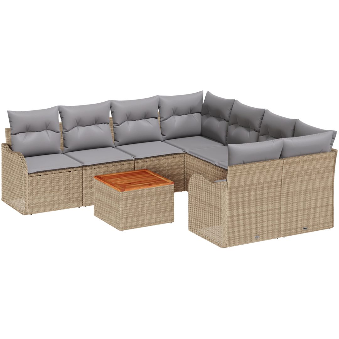 Trädgårdsoffagrupp 9 pcs Beige, ljusgrå Rotting vidaXL Stor – bild 2