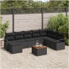 Trädgårdsoffagrupp 9 pcs Svart Poly Rattan, Trä vidaXL Stor – miniatyr 1
