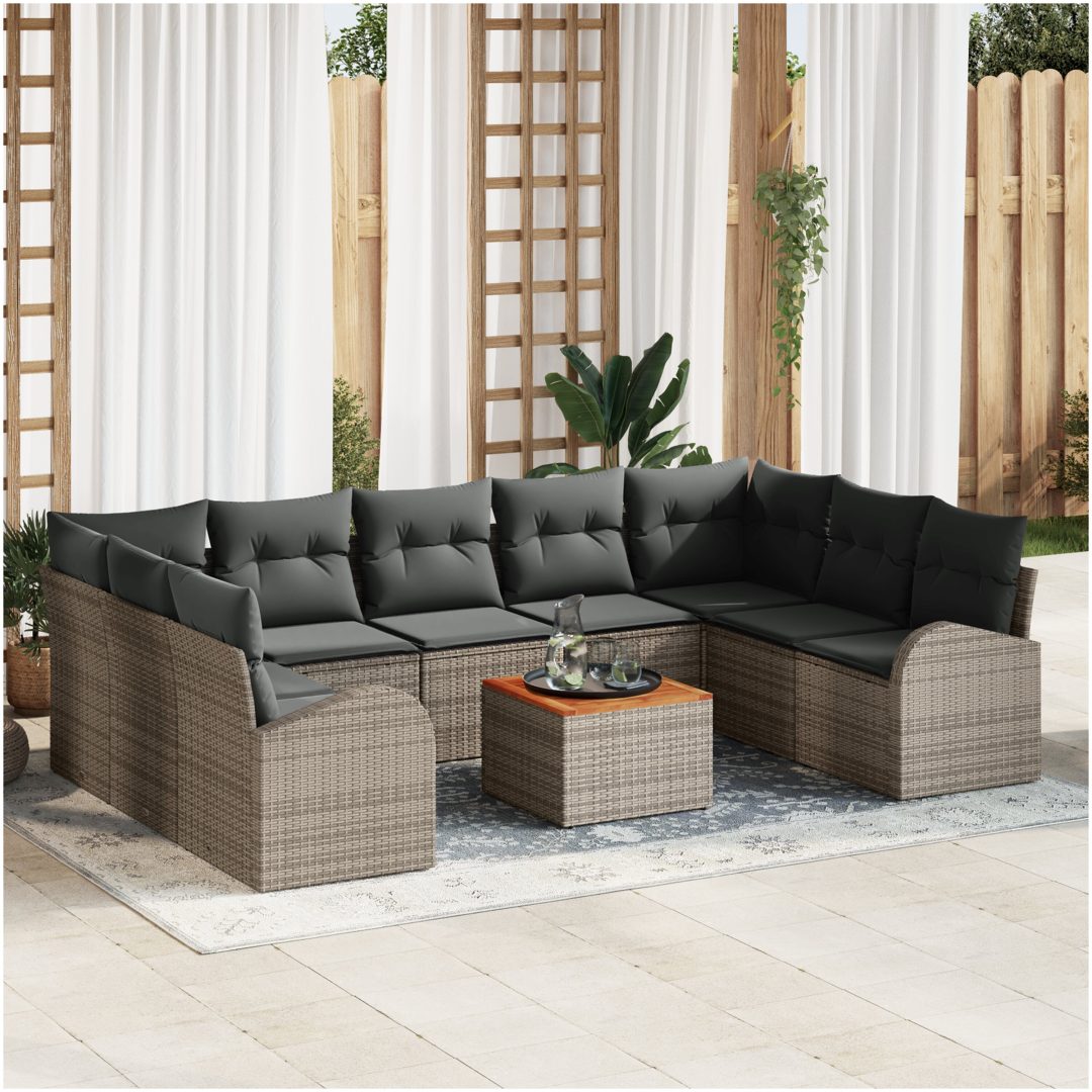 Trädgårdsoffagrupp Grå 10 pcs Grå Poly Rattan och Trä vidaXL Stor
