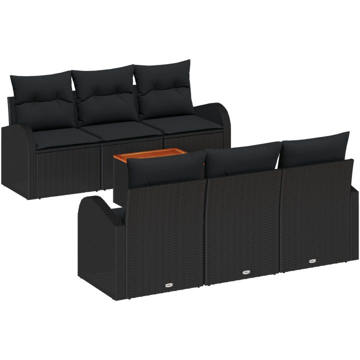 Trädgårdsoffan Set 7 pcs Svart Konstrotting & Stål vidaXL Stor – bild 2