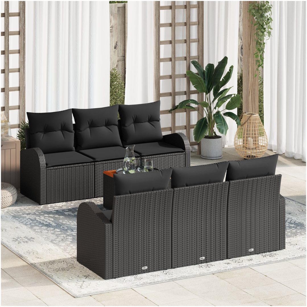 Trädgårdsoffan Set 7 pcs Svart Konstrotting & Stål vidaXL Stor