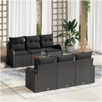 Trädgårdsoffan Set 7 pcs Svart Konstrotting & Stål vidaXL