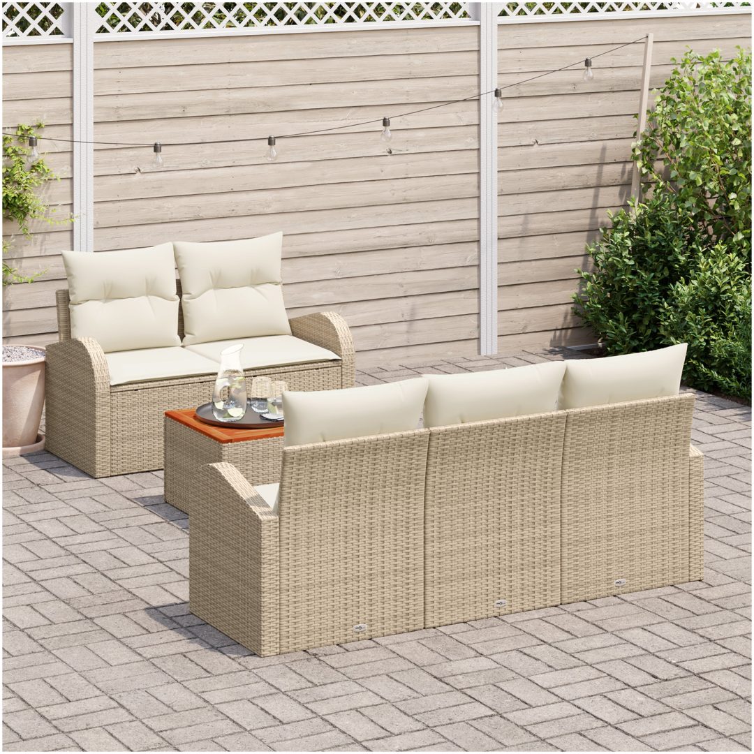 Trädgårdsoffas 6 pcs Beige, vit Rattan och metall vidaXL Stor – bild 3