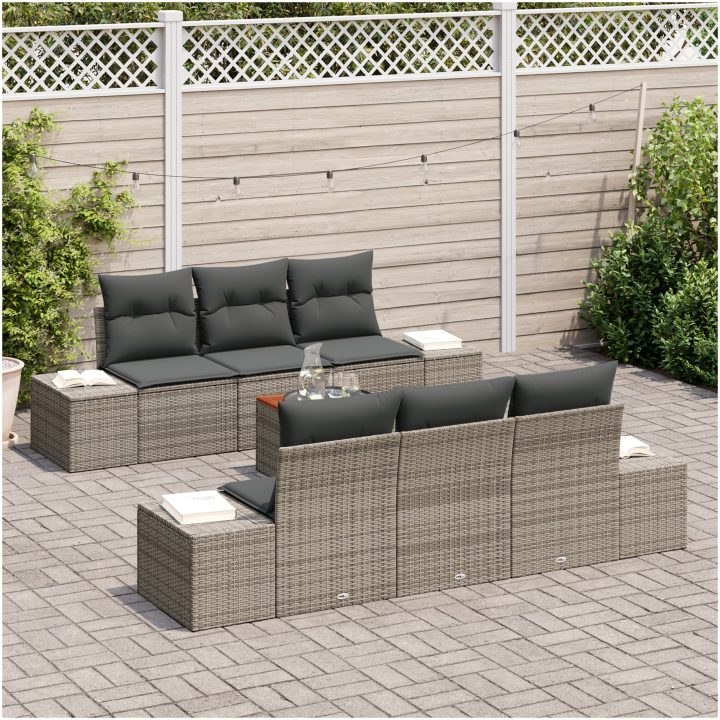 Trädgårdsoffas 7 pcs Grå Rattans, polyester vidaXL 55 x 55 x 37 cm – bild 3