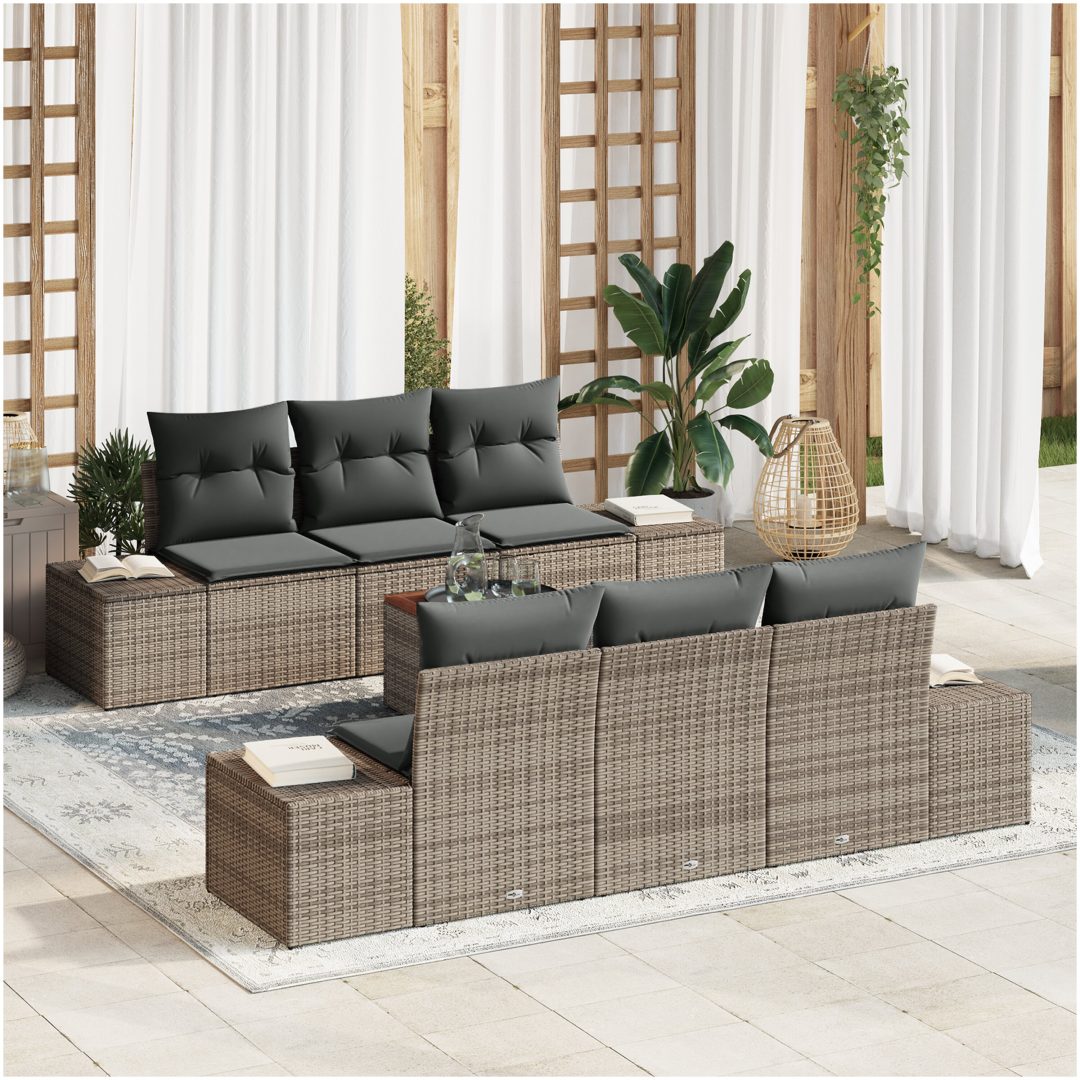Trädgårdsoffas 7 pcs Grå Rattans, polyester vidaXL 55 x 55 x 37 cm