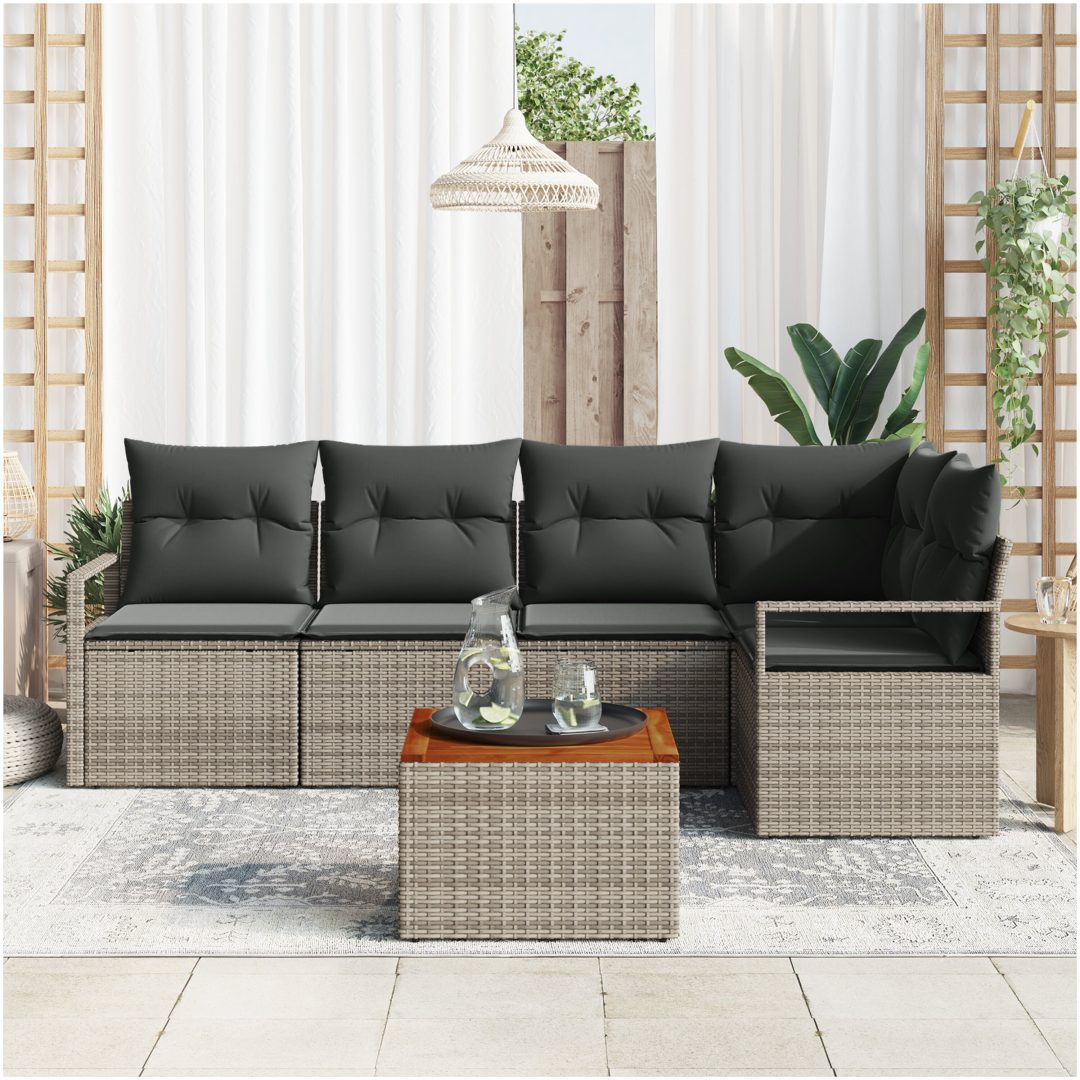 Trädgårdsoffasats 6 pcs Grå Rattan, Polyester, Stål vidaXL Stor – bild 3