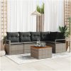 Trädgårdsoffasats 6 pcs Grå Rattan, Polyester, Stål vidaXL Stor – miniatyr 1