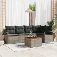 Trädgårdsoffasats 6 pcs Grå Rattan, Polyester, Stål vidaXL