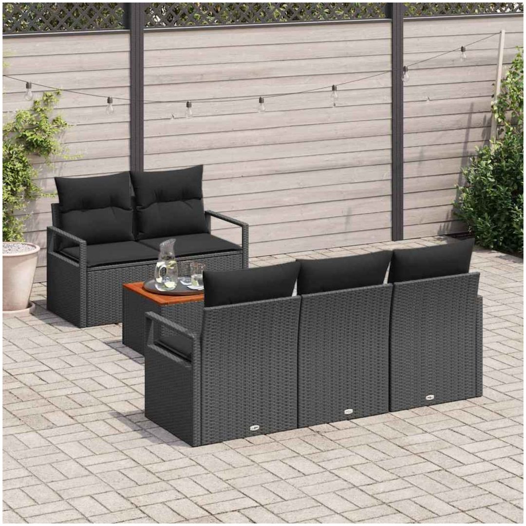 Trädgårdsoffasats 6 pcs Svart Poly Rattan, stål vidaXL Standard – bild 3