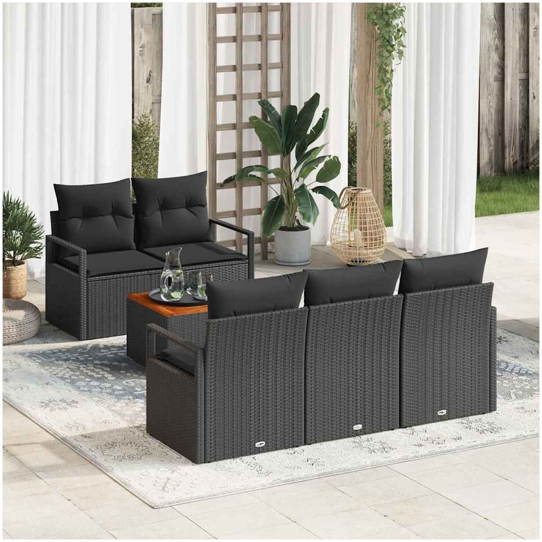 Trädgårdsoffasats 6 pcs Svart Poly Rattan, stål vidaXL Standard