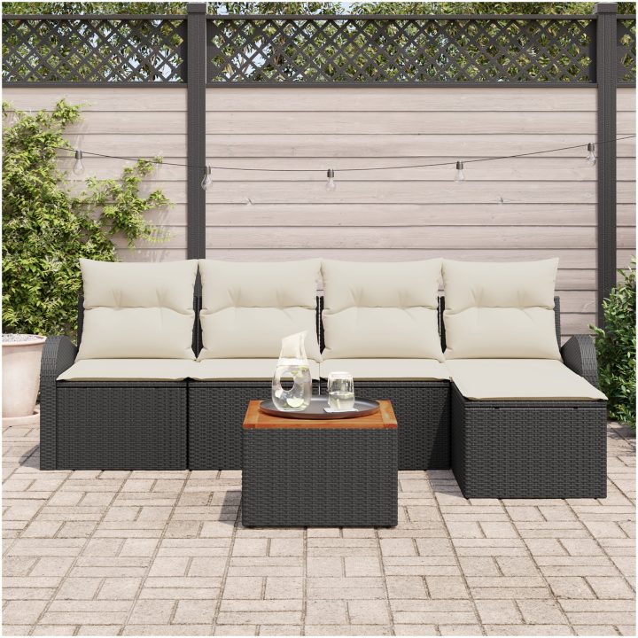 Trädgårdsoffasats 6 pcs Svart, vit Rattans, polyester vidaXL Stor – bild 3