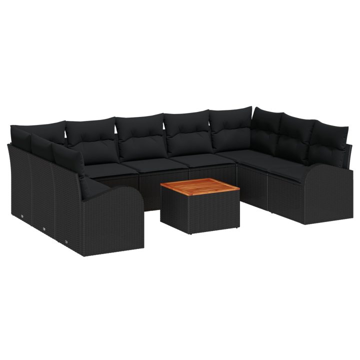 Trädgårdsoffaset 10 pcs Svart Konstrotting, Trä, Tyg vidaXL Stor – bild 2