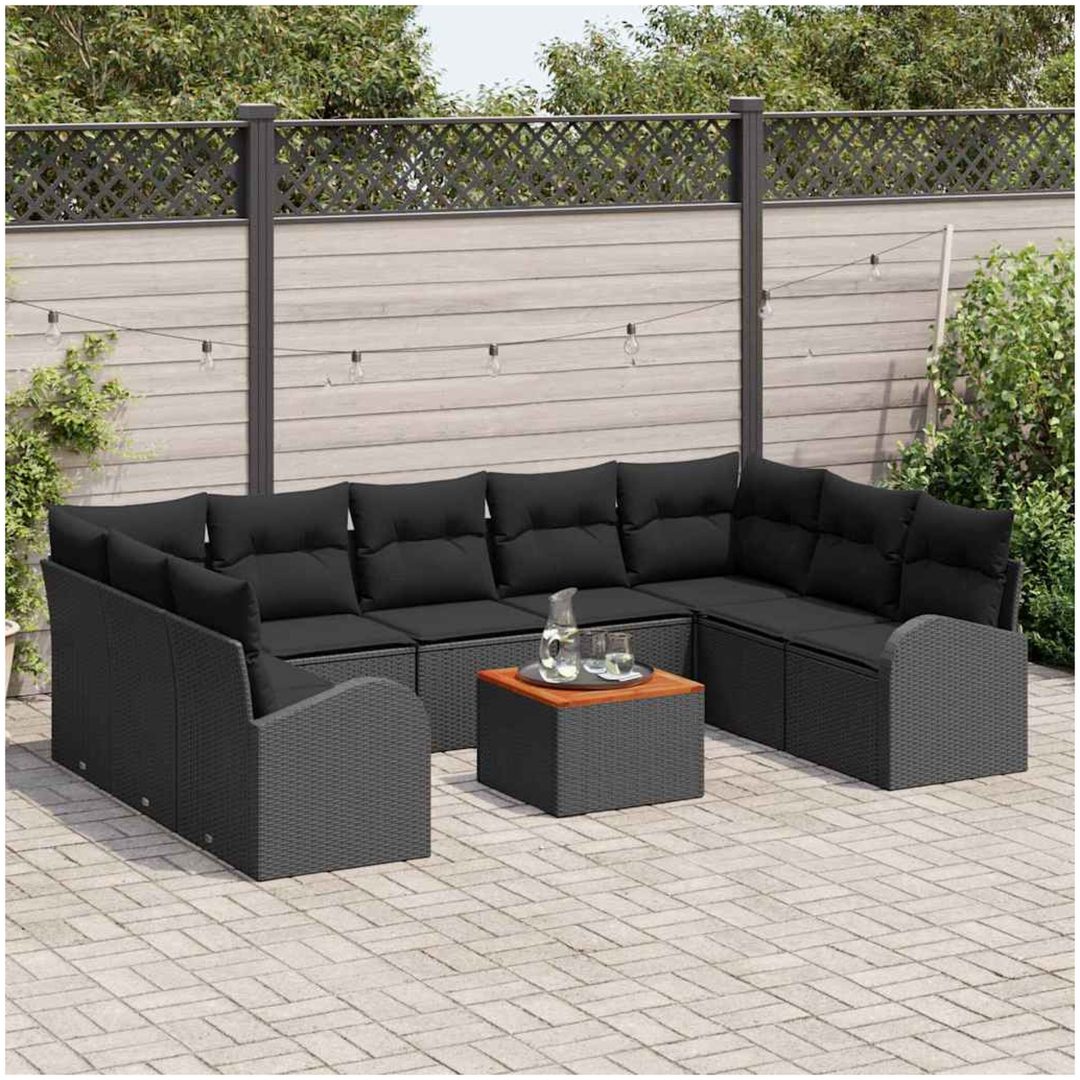 Trädgårdsoffaset 10 pcs Svart Konstrotting, Trä, Tyg vidaXL Stor – bild 3