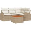 Trädgårdsoffaset 5 pcs Beige, vit Rattan, tyger för kuddar vidaXL Stor – miniatyr 2