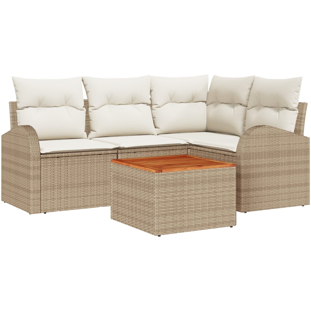 Trädgårdsoffaset 5 pcs Beige, vit Rattan, tyger för kuddar vidaXL Stor – bild 2